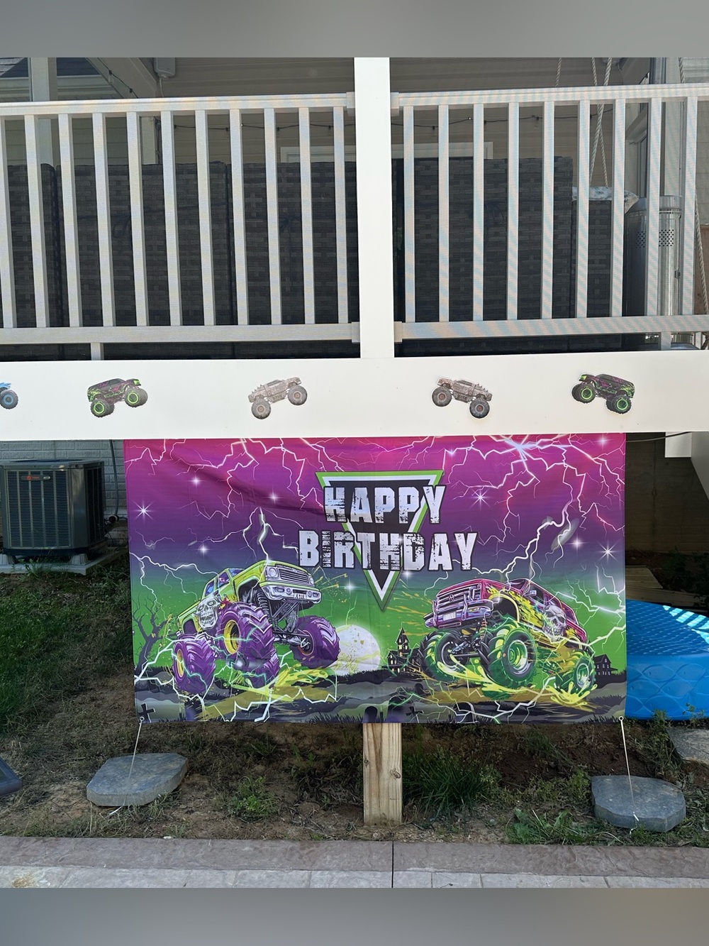 Happy Birthday Monster Truck Backdrop - Purple & Green